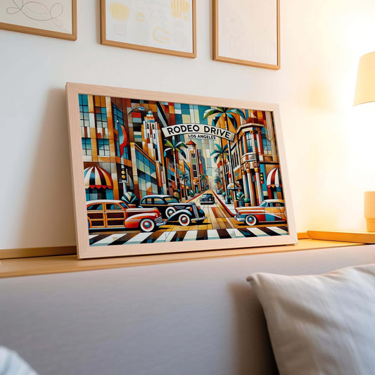 Rodeo Drive Wall Art Cubism Print - Los Angeles Travel Poster, Modern Abstract LA Gift, Housewarming Decor, Unique Travel Art
