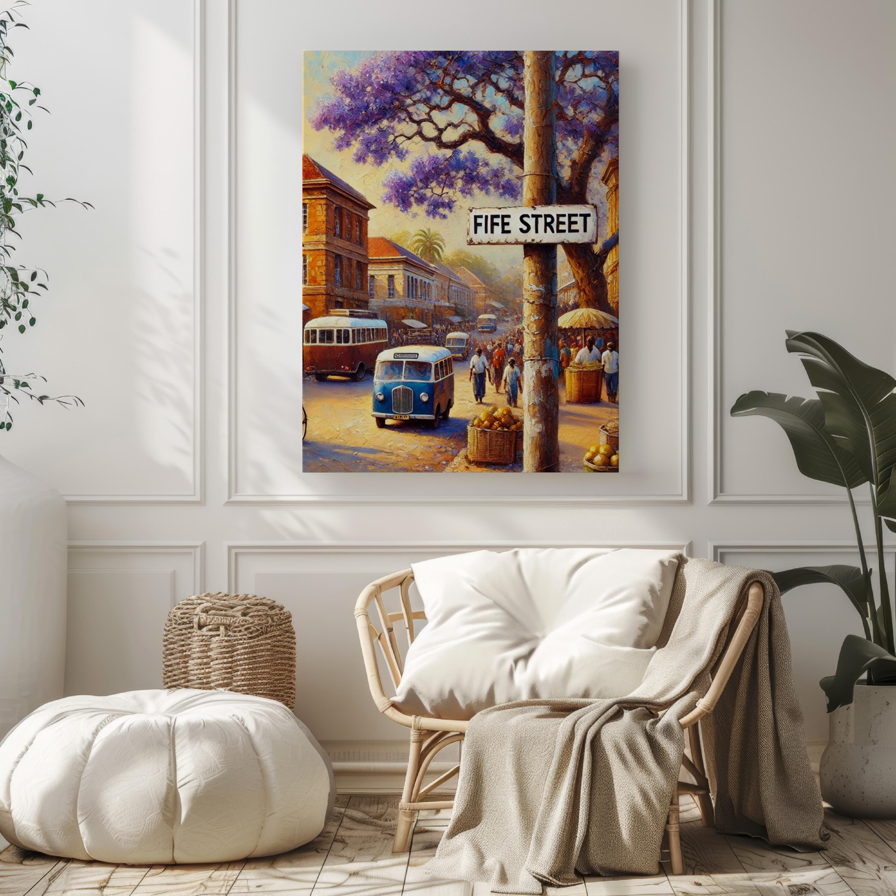 Fife Street Wall Art Print, Zimbabwe Street Scene, Bulawayo City Decor, Vintage Travel Poster, African Culture, Personalized Gift