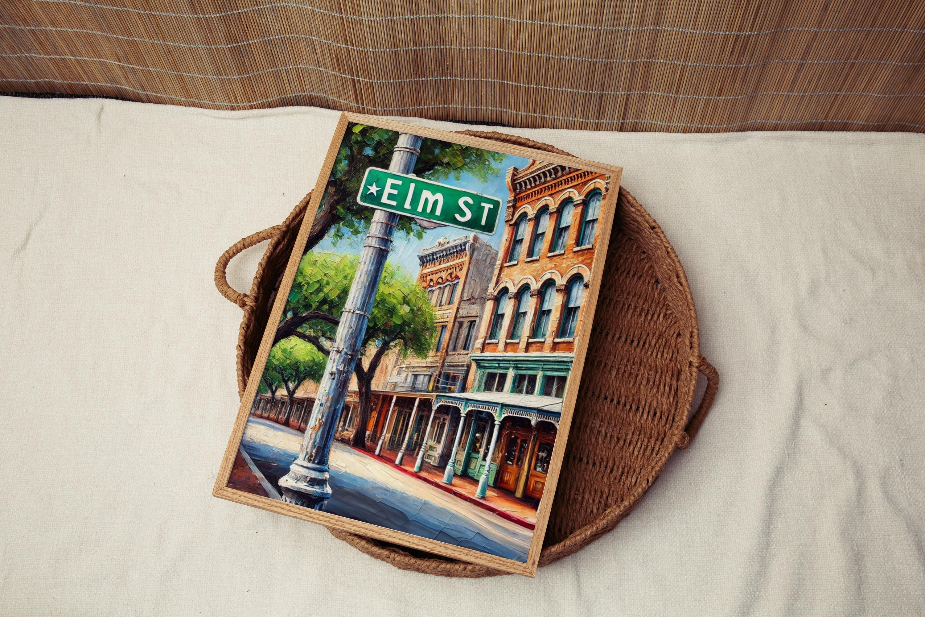 Dallas Elm St Wall Art - Travel Poster, Texas Decor & Gift, Dallas Souvenir, Housewarming Print, Dallas Texas Art, Unique Travel Wall Decor