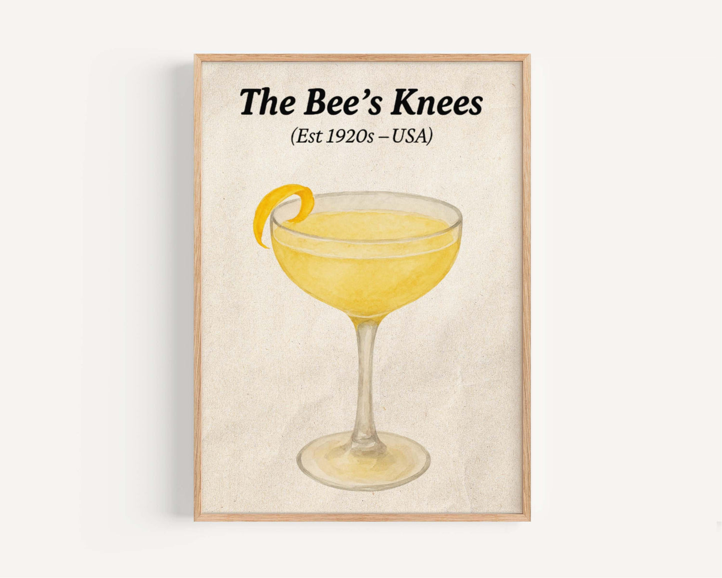 Bees Knees Cocktail Artwork, Gin Drink Print, Prohibition Era Art, Retro Mixology Wall Art, Lemon Garnish Poster, Home Bar Decor