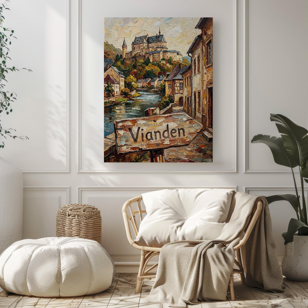Vianden Street Oil Painting Art Print: Vianden Luxembourg Travel Poster