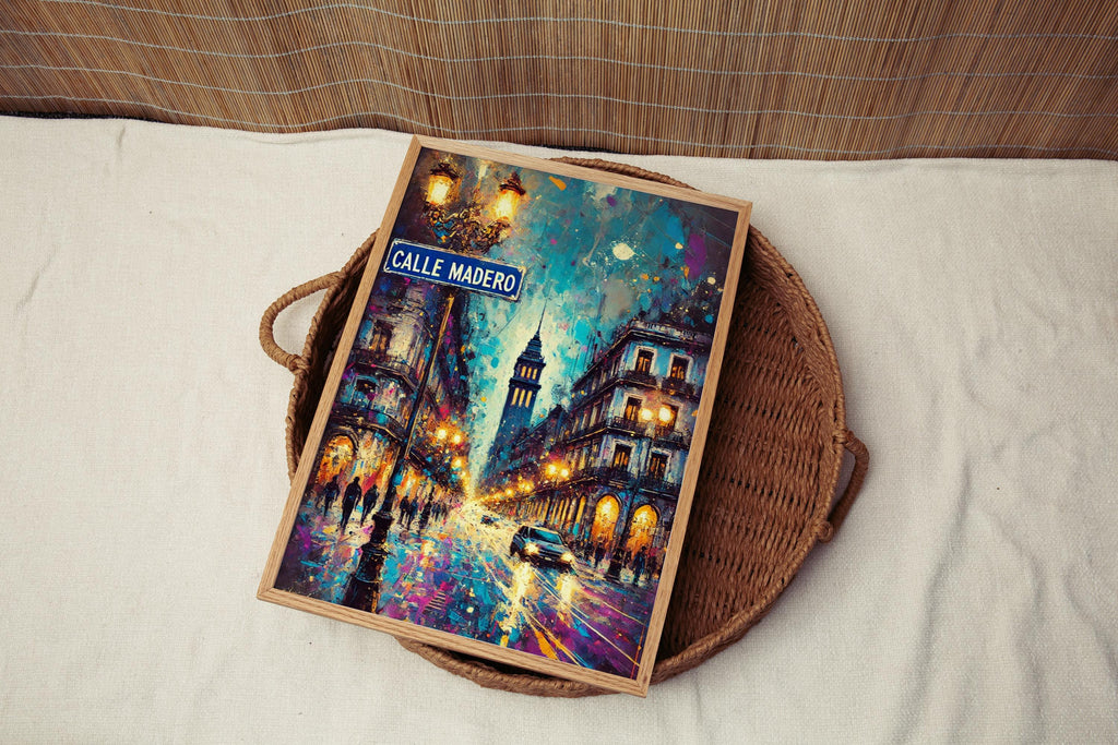 Calle Madero Oil Painting Art Print: Mexico City Street Sign Travel Poster
