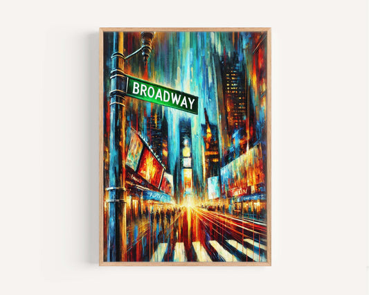 Broadway Print Manhattan Wall Art NYC Travel Poster New York Gift Housewarming Decor Broadway Theater Art