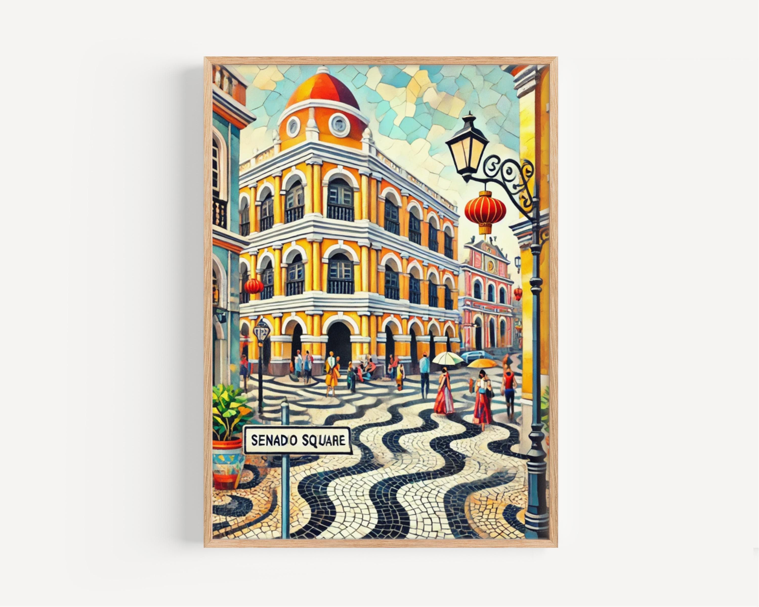 Macau Island Senado Square Wall Art Print, Asian Travel Poster, Macau Decor, Housewarming Gift, Asian Island Art, Travel Home Decoration
