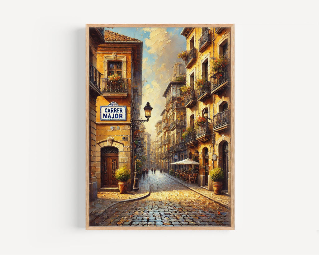 Carrer Major Street Sign Print: Catalonia Village Spain Travel Poster