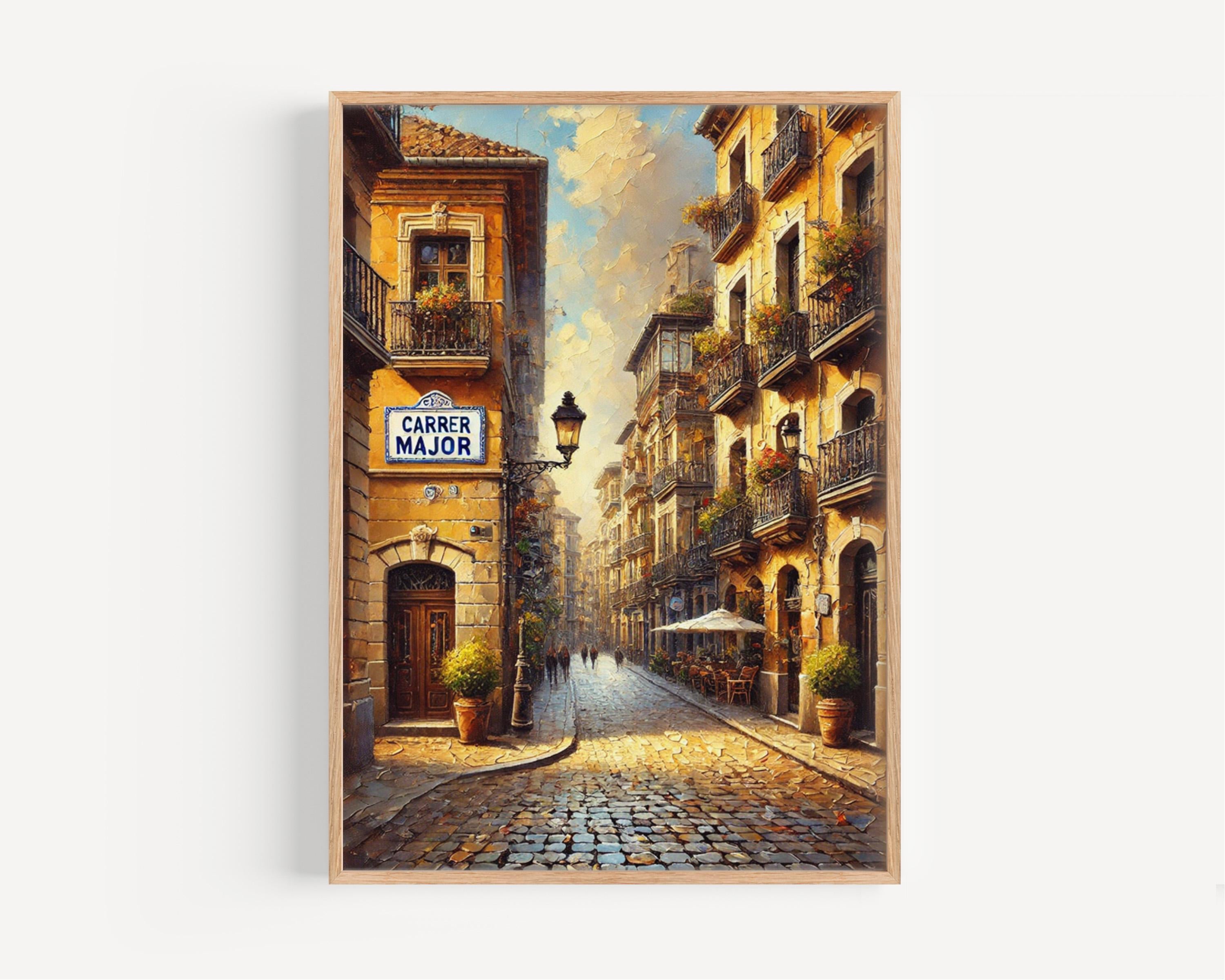 Carrer Major Street Sign Print: Catalonia Village Spain Travel Poster