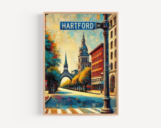 Hartford Wall Art Print - Connecticut Travel Poster & USA Gift, Housewarming Decor, American Cityscape Map, Modern Home Art