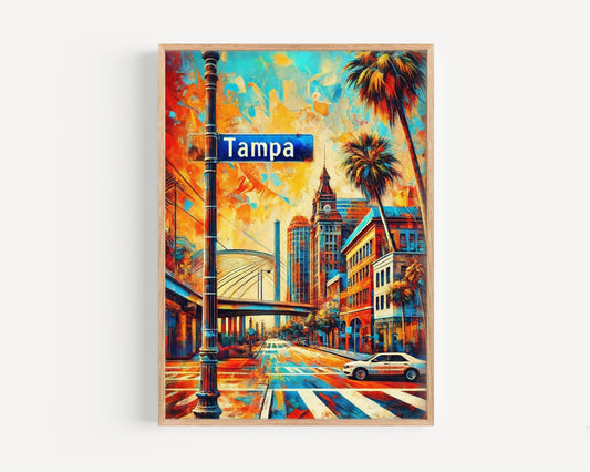 Florida Tampa Wall Art Print, Travel Poster, Florida Gift, USA Souvenir, Housewarming Decor, Florida Map Artwork, Travel Home Decoration