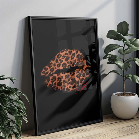 Chicago Lips Artwork | Dorm Wall Decor | Leopard Print Lips Illustration | Modern Art Print for Bedroom or Living Room