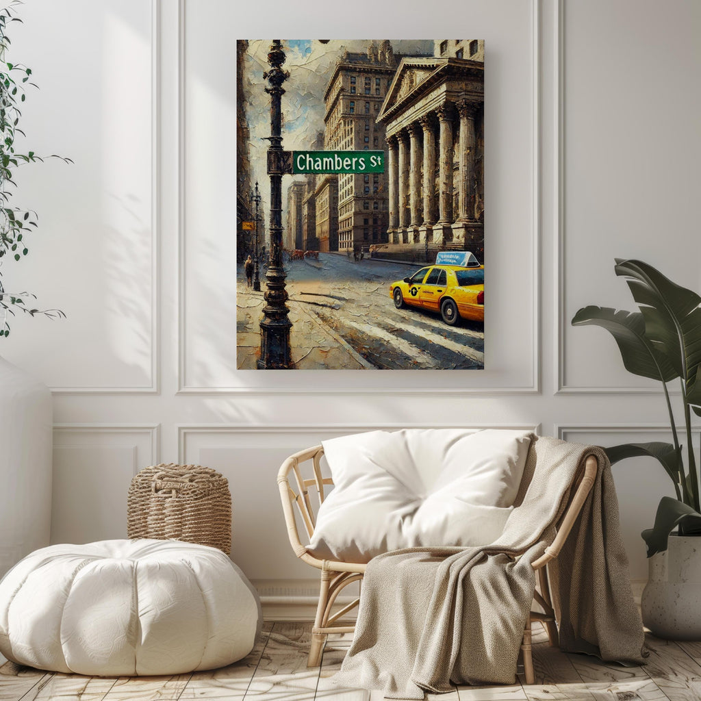 Chamber Street Sign Print: Manhattan Civic Center New York Travel Poster