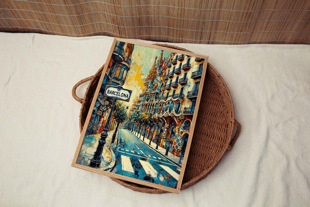 Barcelona Art Modern Cityscape Print - Spain Travel Poster, Wall Decor, European Gift for Home, Office & Housewarming Present