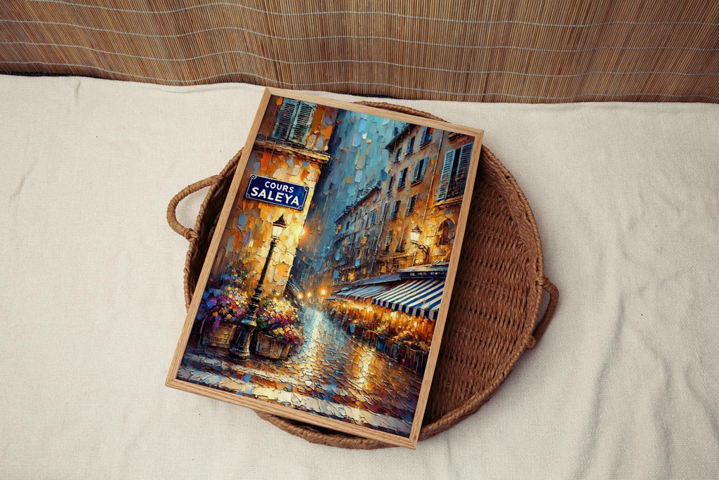 Cours Saleya Oil Painting Art Print: Nice France Street Sign Travel Poster