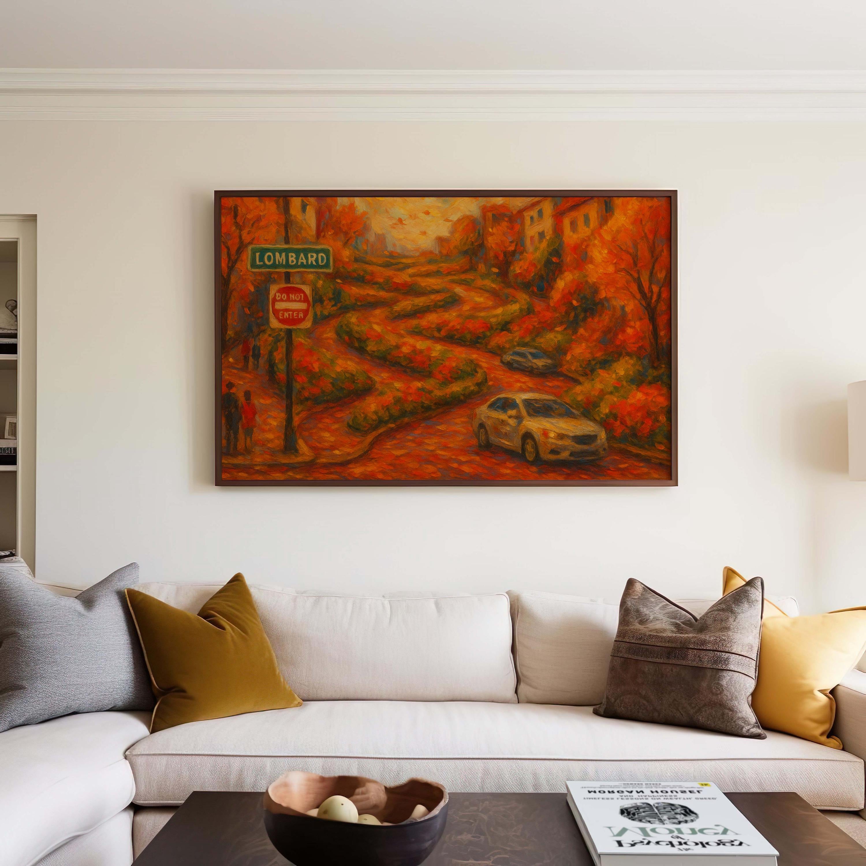 Lombard Street Fall Print – San Francisco Curvy Street Art, Autumn Cityscape Wall Decor