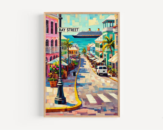 Bahamas Bay St Wall Art Print, Nassau Travel Poster, Coastal Home Decor, Bahamas Souvenir & Housewarming Gift