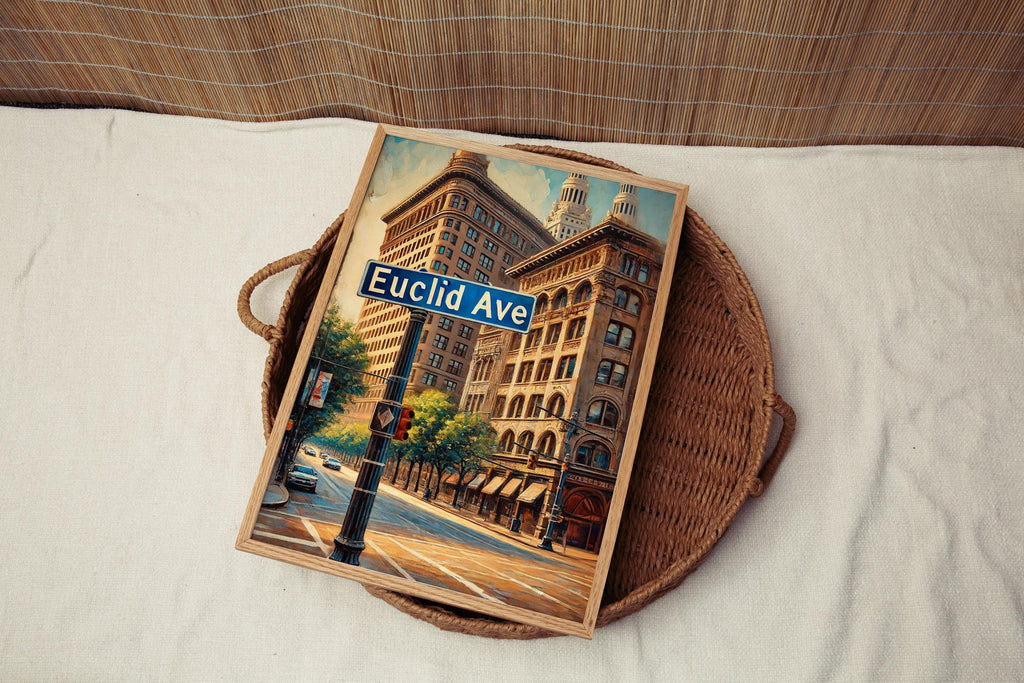 Euclid Ave Oil Painting Art Print: Cleveland Ohio Street Sign Travel Poster