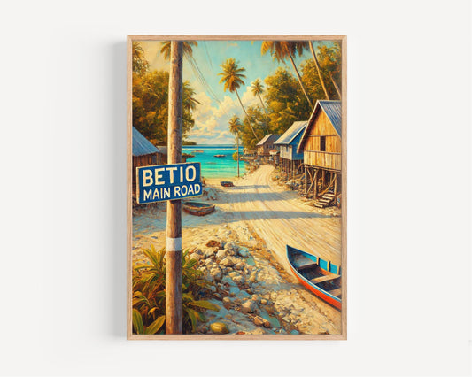Kiribati Art, Betio Main Road Wall Art, Travel Poster, Island Scene, Vintage Street Sign, Home Décor, Housewarming Gift, Travel Souvenir