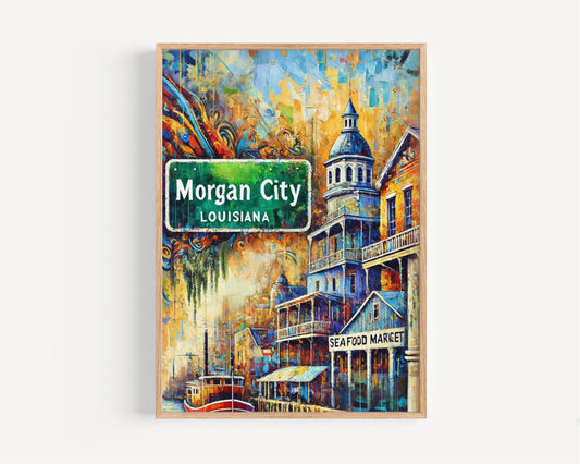 Louisiana Morgan City Wall Art Print - Travel Poster, Louisiana Gift, American Art Decor, Housewarming & Home Decoration