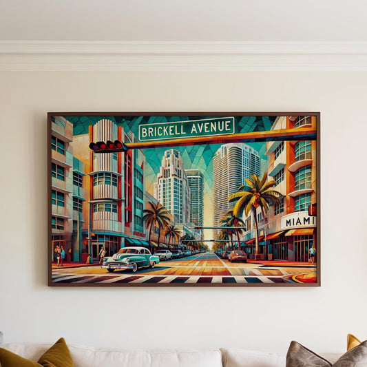 Brickell Wall Art Cubism Print, Miami Travel Poster, Florida Gift, Brickell Avenue Modern Home Decor, Housewarming Artwork