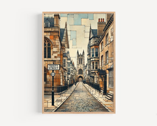 Wall Art Trinity Street Print Cambridge Travel Poster England Gift Housewarming Home Decor