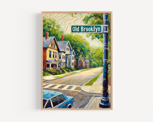 Cleveland Old Brooklyn Wall Art Print – Vintage Travel Poster, Ohio Decor, Housewarming Gift, USA Cityscape Illustration