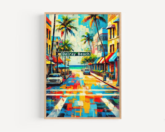 Florida Delray Beach Wall Art Print - Travel Poster, Florida Gift & Housewarming Decor, America Coastal Beach Art for Home or Office
