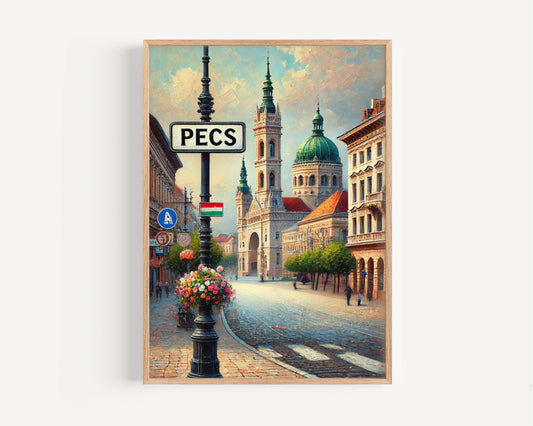 Pecs Art Print - Hungary City Wall Art Travel Poster, European Home Decor, Housewarming Gift, Modern Pecs Artwork for Living Room