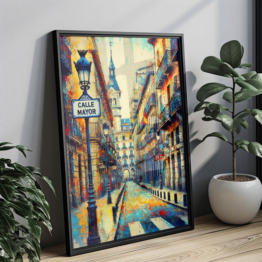 Spain Calle Mayor Wall Art Print, Madrid Travel Poster, Vibrant Spanish Street Scene, Spanish Home Decor & Gift, Housewarming Wall Art