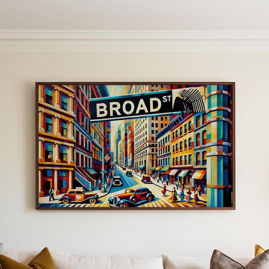Broad Street Wall Art Cubism Print – Manhattan Financial District Travel Poster & Art Souvenir Gift
