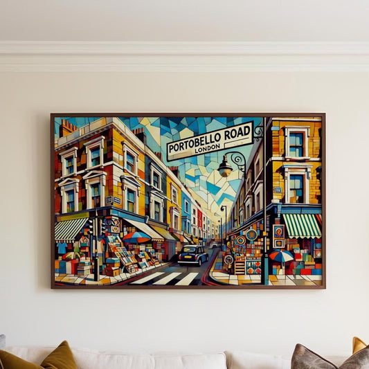 Portobello Road Wall Art - London Travel Print, England Gift, Vintage Style Travel Poster, Housewarming & Home Decor Accent