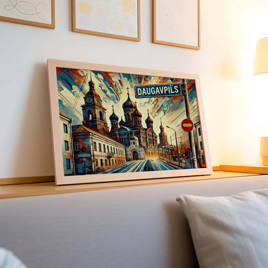 Handmade Daugavpils Latvia Wall Art: Baltic Cityscape Decor