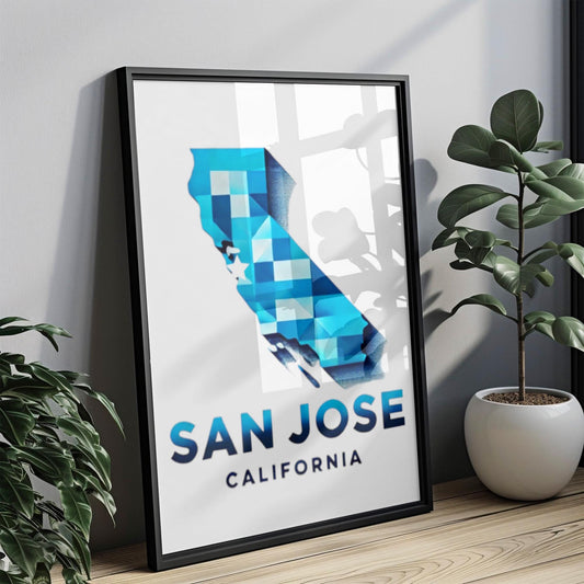 California San Jose Wall Art Print – Travel Decor, Housewarming Gift & College Room Poster, California Map Home Decoration
