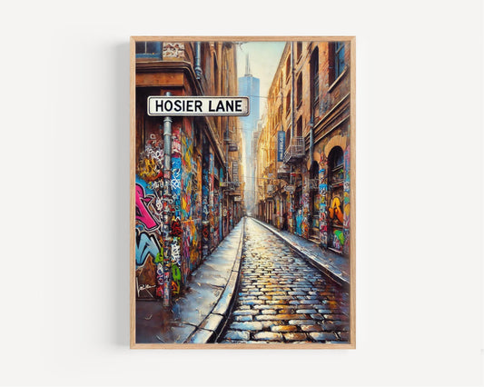 Melbourne Hosier Lane Wall Art Print, Travel Poster Australia Gift, Housewarming Home Decor, Melbourne Street Art Illustration