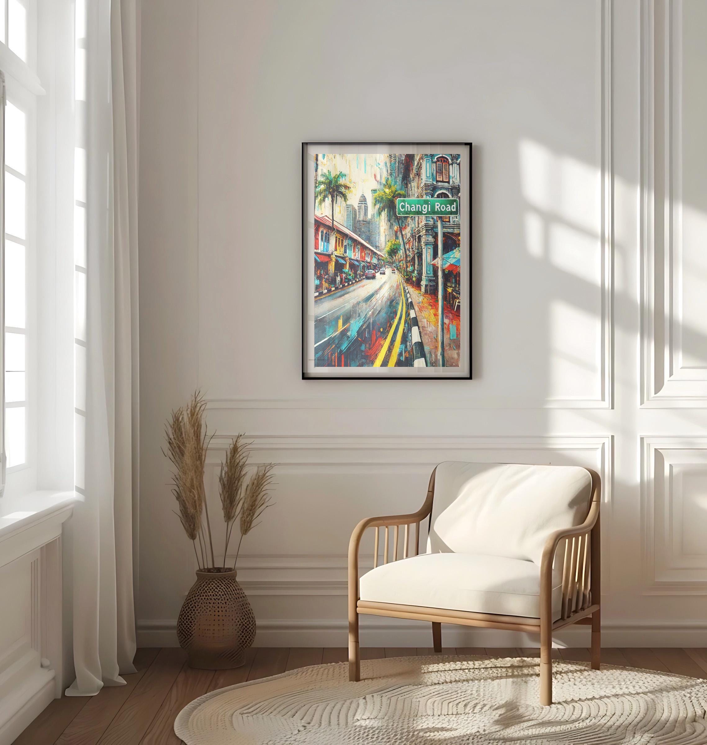 Changi Road Wall Art Print - Singapore Travel Poster, Asian Home Decor, Housewarming Gift, Modern