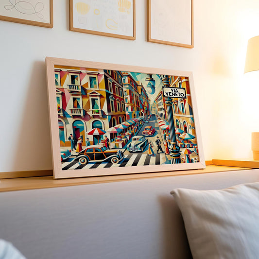 Via Veneto Wall Art Print - Rome Travel Poster, Italy Gift, Italian Souvenir, Housewarming Decor, Italy Art, Via Veneto Italy Travel Print