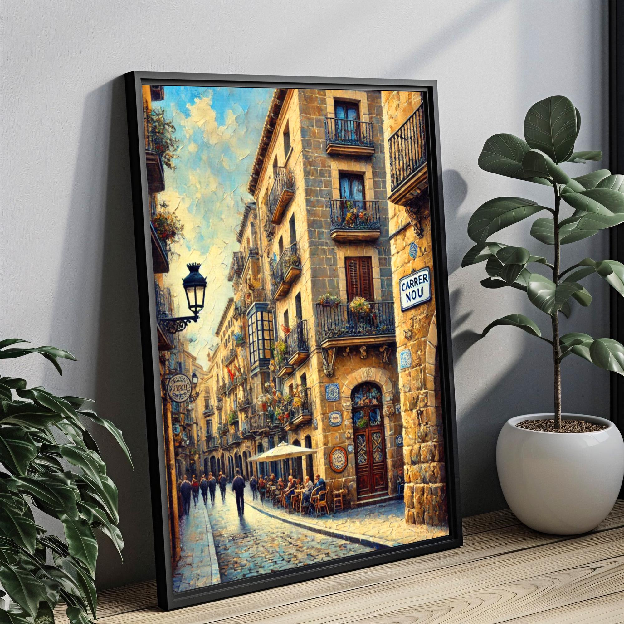 Carrer Nou Street Sign Print: Girona Catalonia Spain Travel Poster