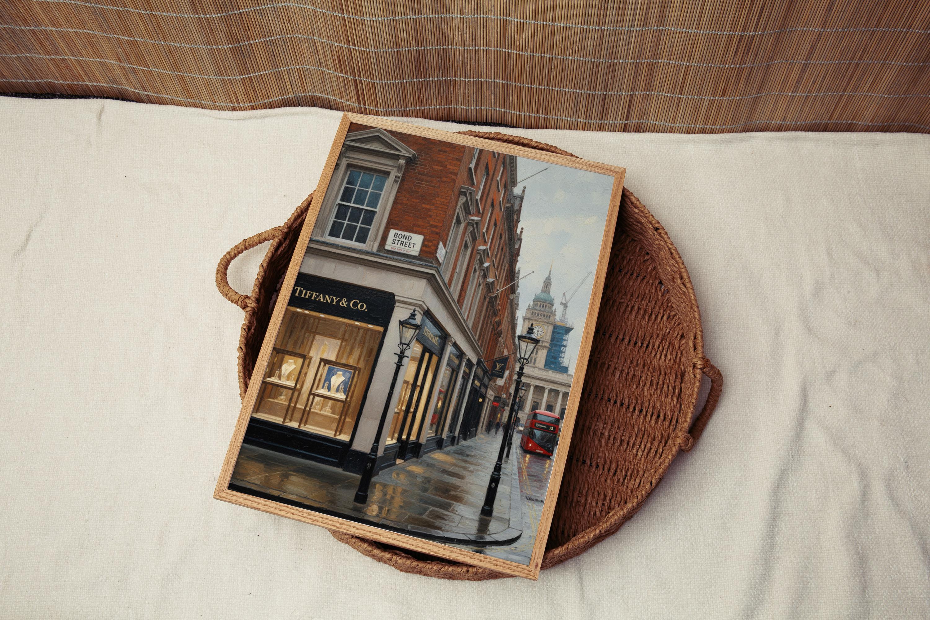 Bond Street Oil Painting Art Print: London Luxury Shopping District Travel Poster