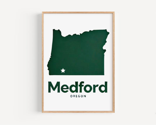 Medford Wall Art Print - Oregon Travel Decor, College Dorm & Housewarming Gift, Medford OR Map Poster