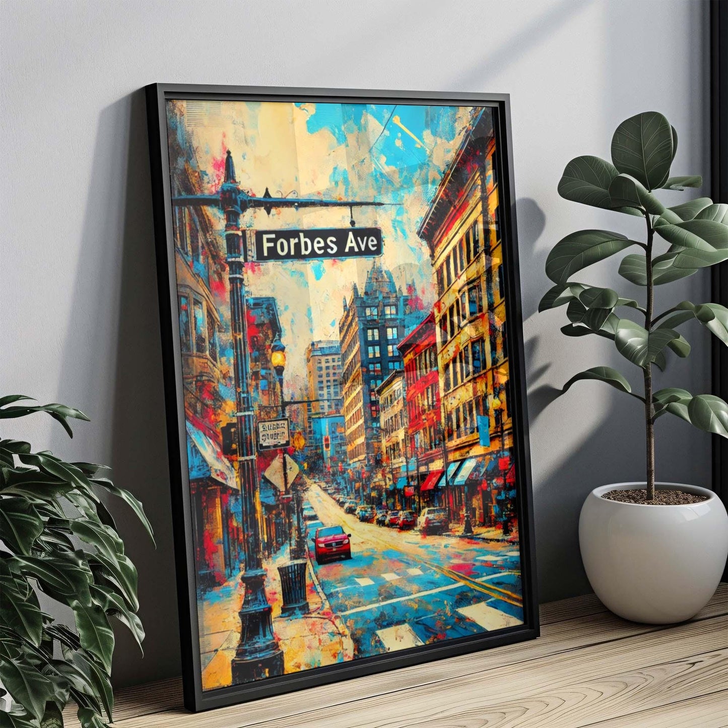 Forbes Ave Print Pittsburgh Wall Art Travel Poster Pennsylvania Gift Housewarming Decor Modern Cityscape
