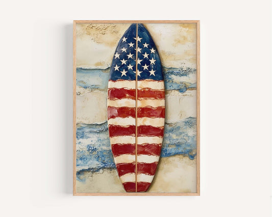 Surfing Artwork USA Wall Art Patriotic Beach House Decor Summer United States Poster Home Decoration
