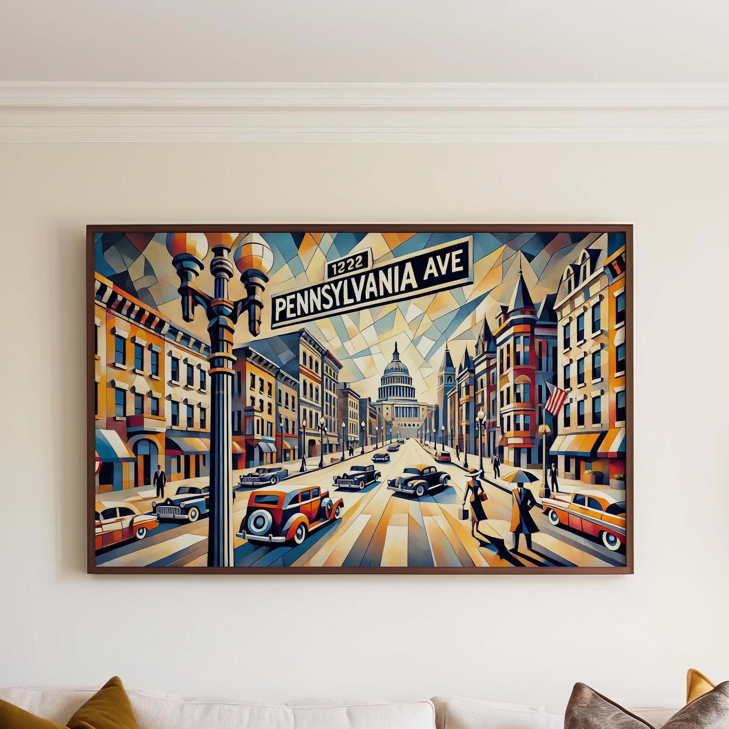 Pennsylvania Ave Wall Art Cubism Print, Washington D.C. Travel Poster, Modern Housewarming Gift, Unique Cityscape Artwork
