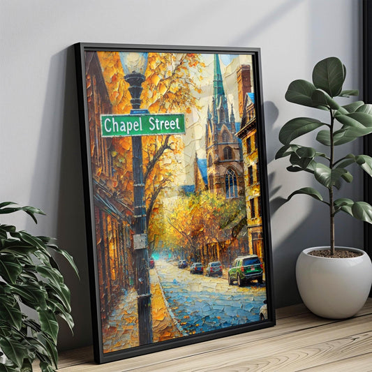 Chapel Street New Haven Art Print, Connecticut Travel Poster
