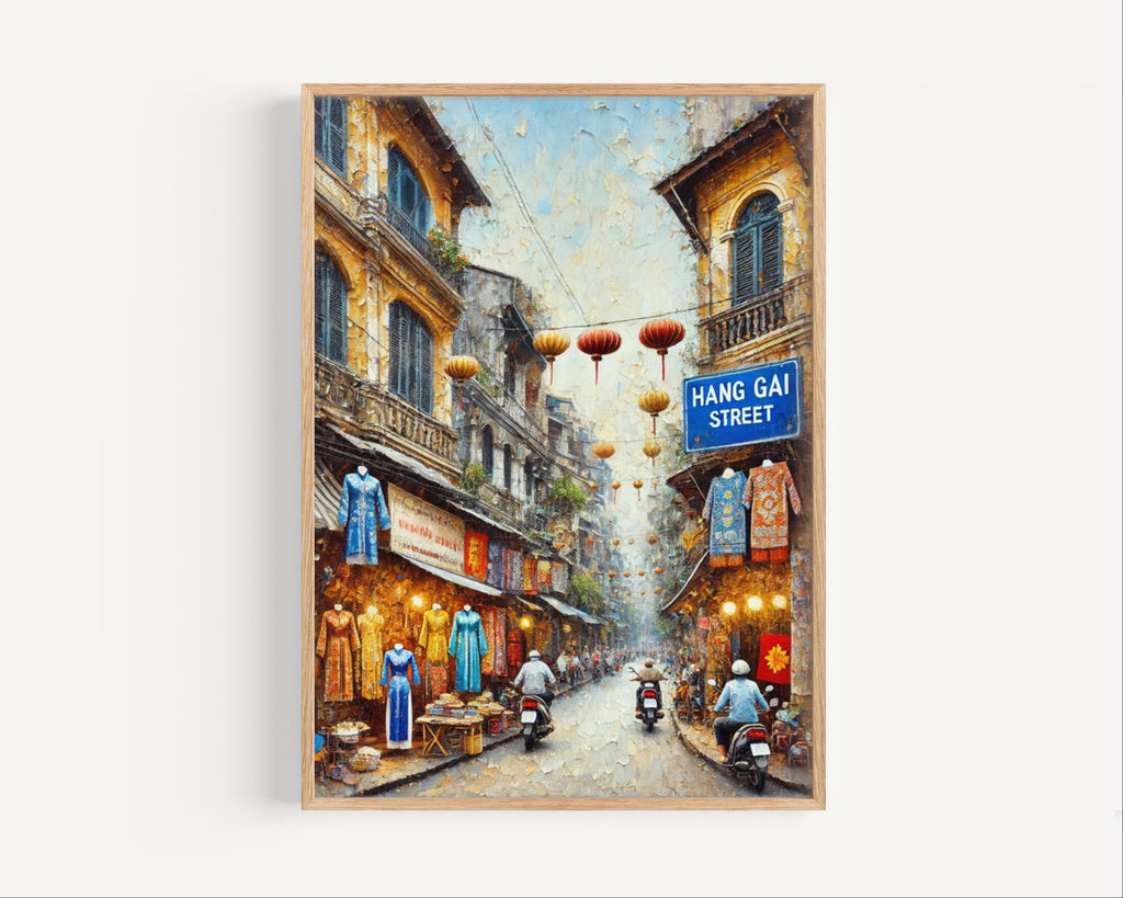 Hang Gai Street Oil Painting Art Print: Hanoi Vietnam Street Sign Travel Poster