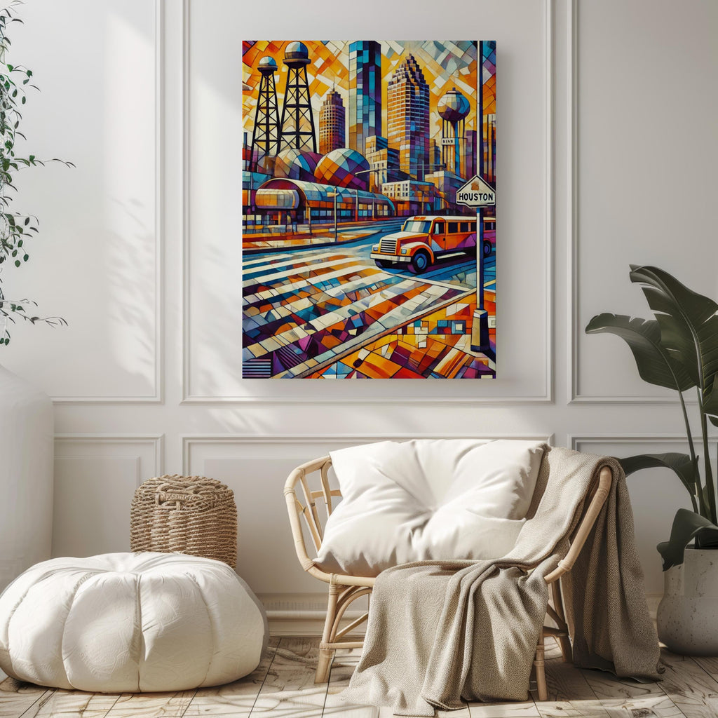 Houston Wall Art Print - Texas Travel Poster, USA Souvenir, Housewarming Gift, Houston Decor, Texas Map Art, City Skyline Illustration