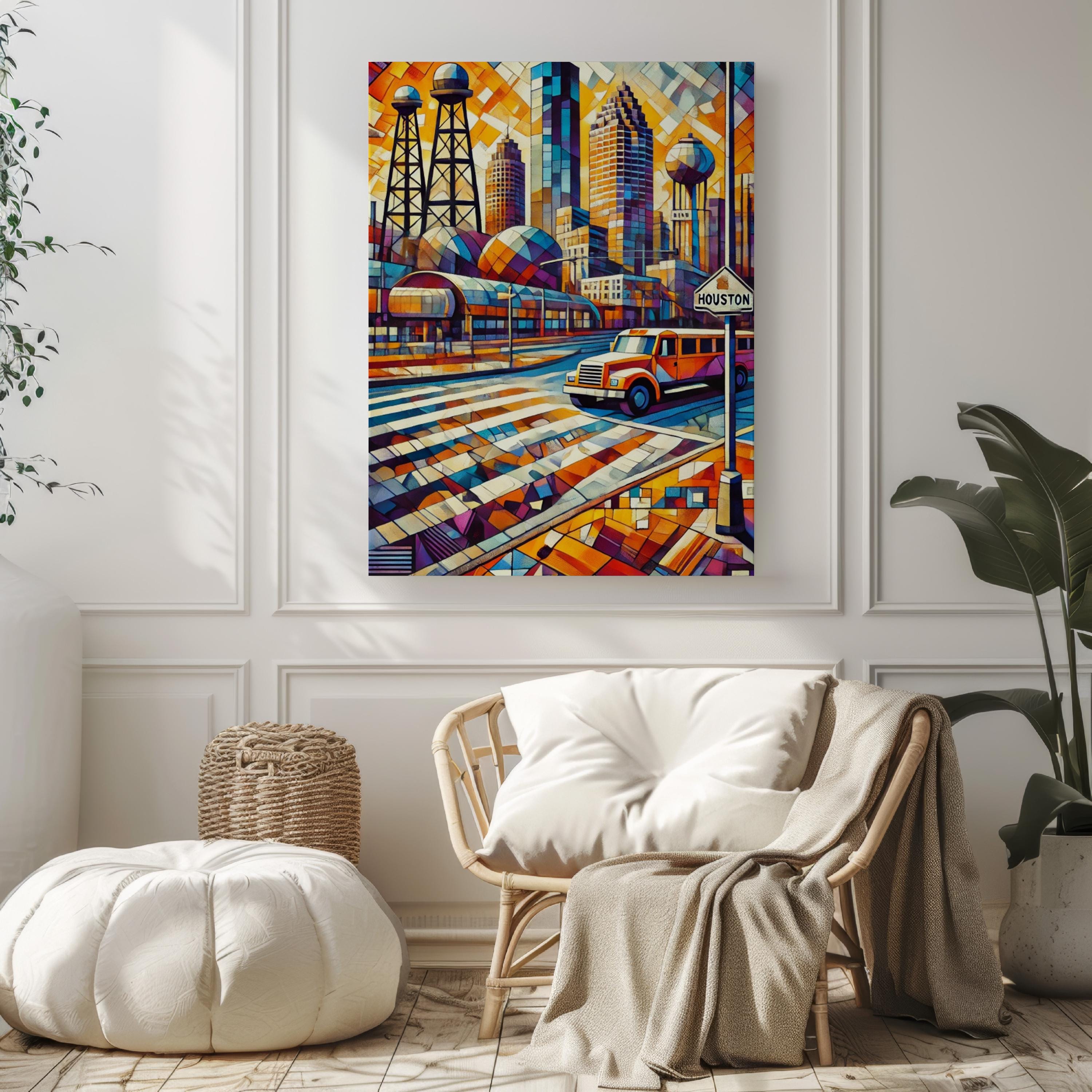 Houston Wall Art Print - Texas Travel Poster, USA Souvenir, Housewarming Gift, Houston Decor, Texas Map Art, City Skyline Illustration