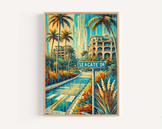 Seagate Drive Print Wall Art - Naples Florida Travel Poster, Home Decor, Housewarming & Florida Gift, Coastal Wall Art, FL Travel Print