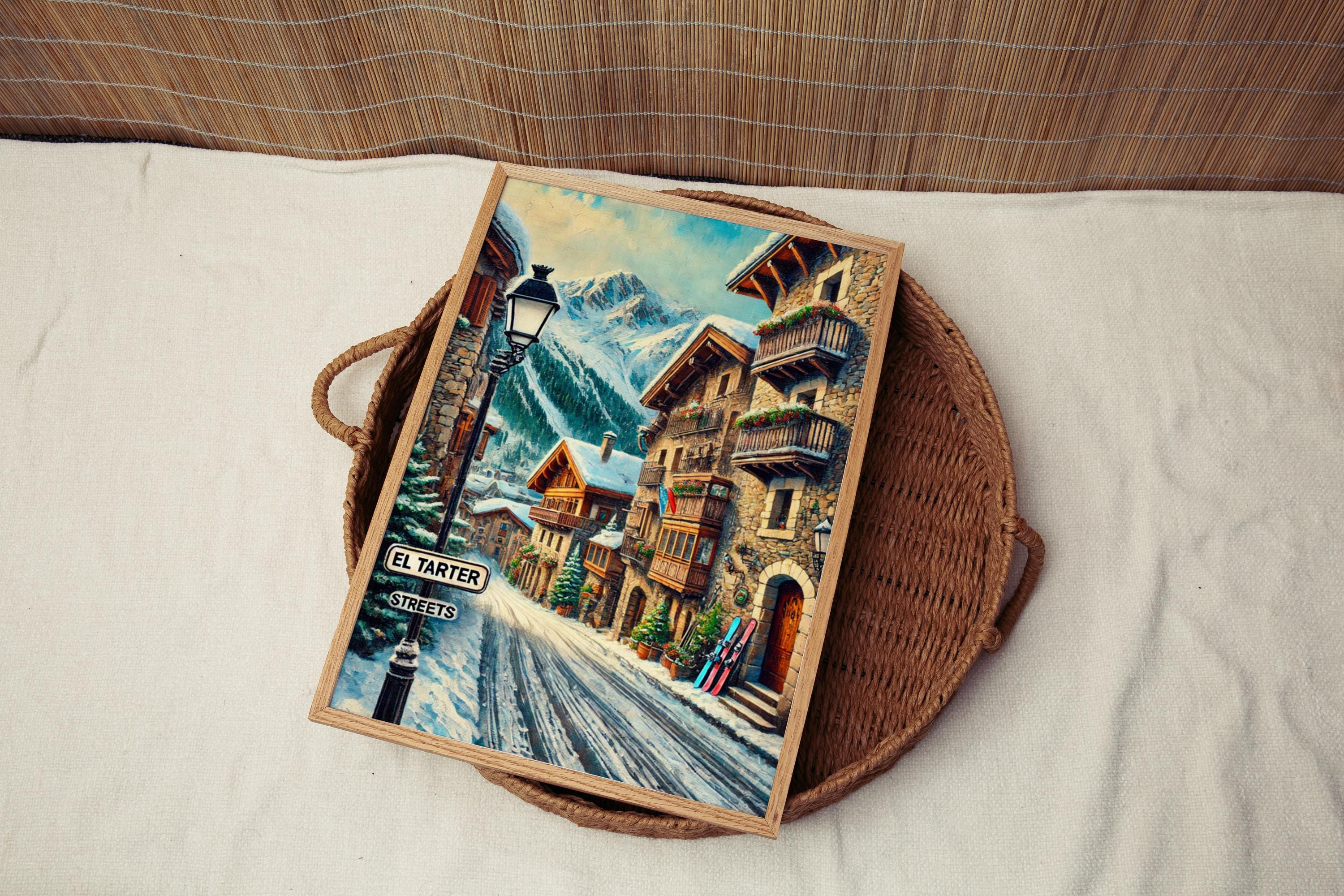 El Tarter Oil Painting Art Print: Andorra Mountain Street Sign Travel Poster