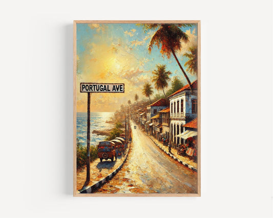 Portugal Ave Wall Art, Dili Print, Timor-Leste Travel Poster, Coastal Street Scene, Tropical Heritage Decor, Personalized Gift