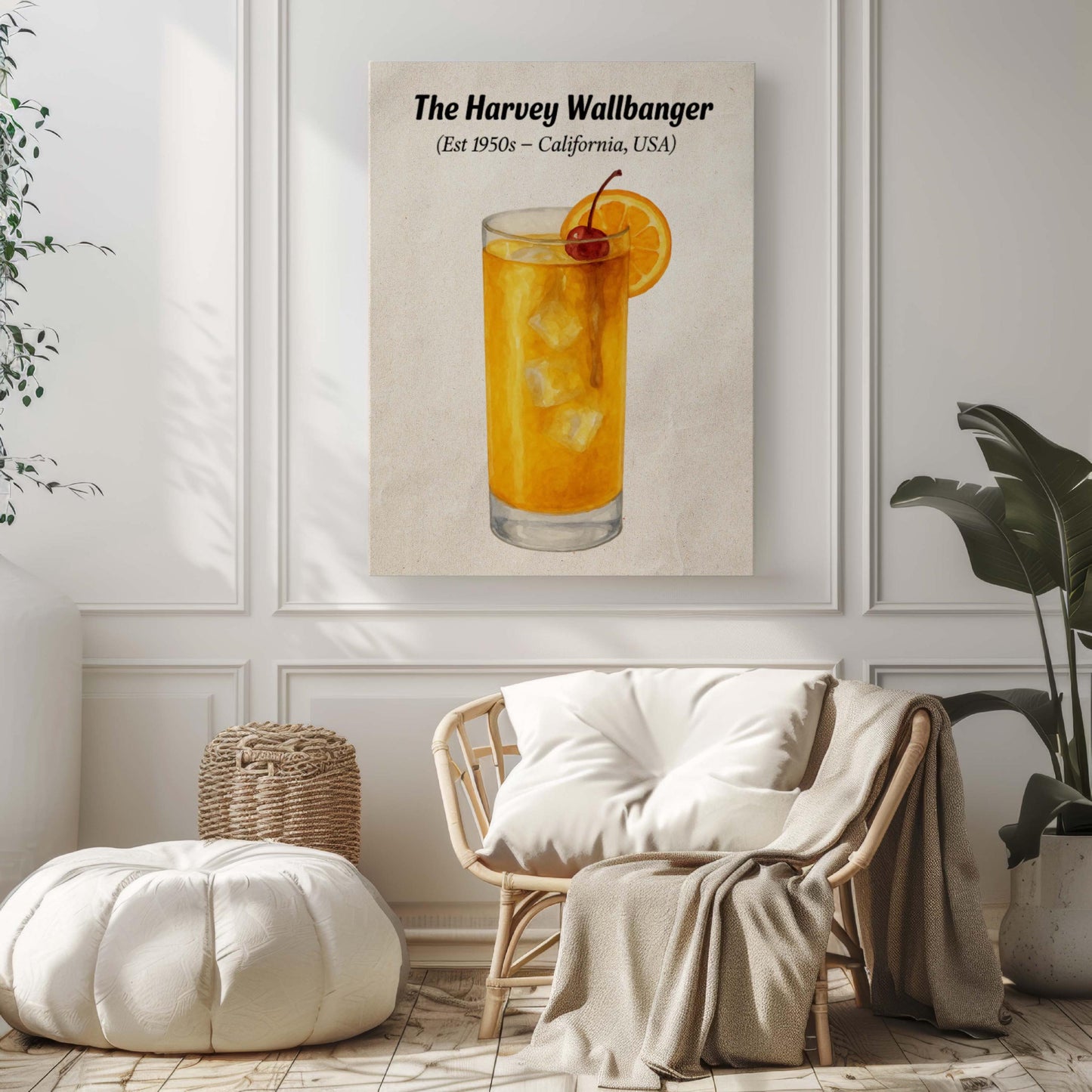 Harvey Wallbanger Cocktail Artwork, Orange Drink Art, 70s Cocktail Print, Galliano Poster, Tall Drink Wall Art, Retro Mixology Poster