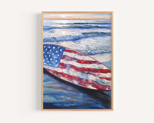 Surfing Artwork USA Wall Art Patriotic Beach House Decor Summer United States Poster Home Decor