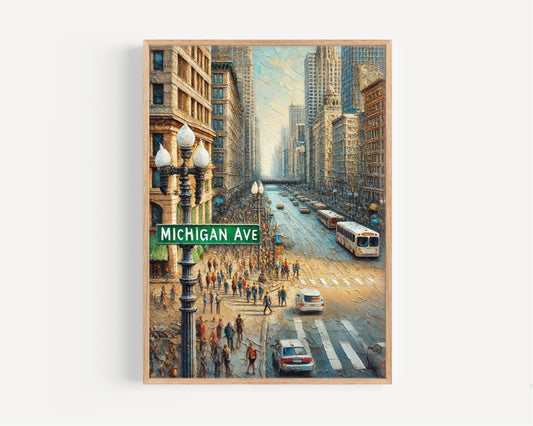 Chicago Michigan Ave Wall Art Print - Travel Poster, Illinois Gift, Chicago Decor, Housewarming & Cityscape Art, Perfect for Home or Office